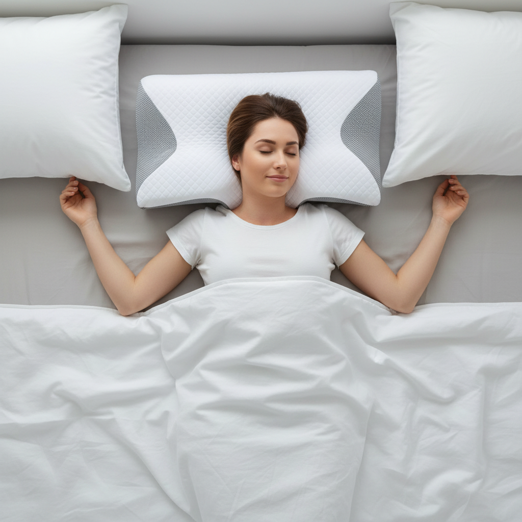 Overhead view of person on pillow